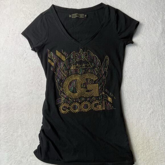 COOGI Tops - COOGI Women's T-Shirt Baby Tee Medium Gold Logo Spell Out Mcbling Y2K Vintage